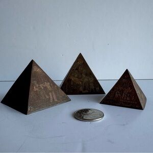 Vintage Set of 3 Brass Plated Pyramids Home Decor Etched Engraved Egypt